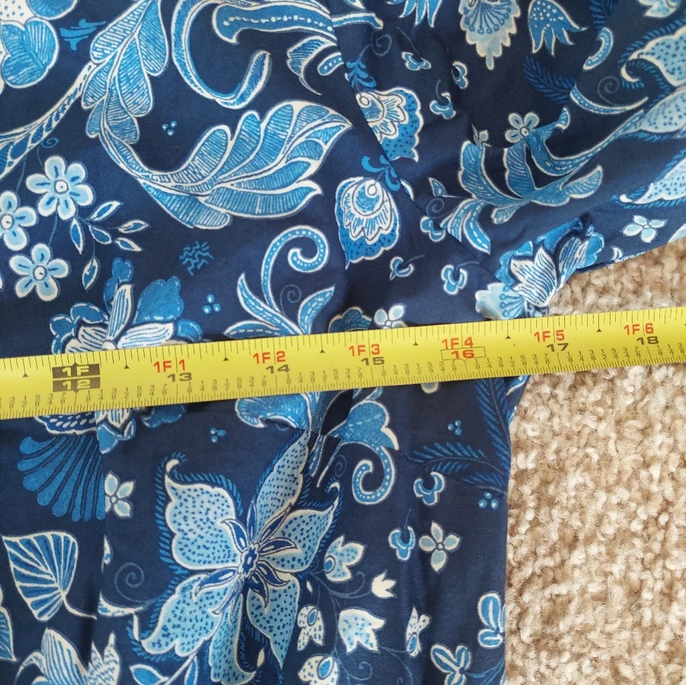 Talbots Blue Button Down Bishop‎ Sleeves Floral Midi Dress Size 4